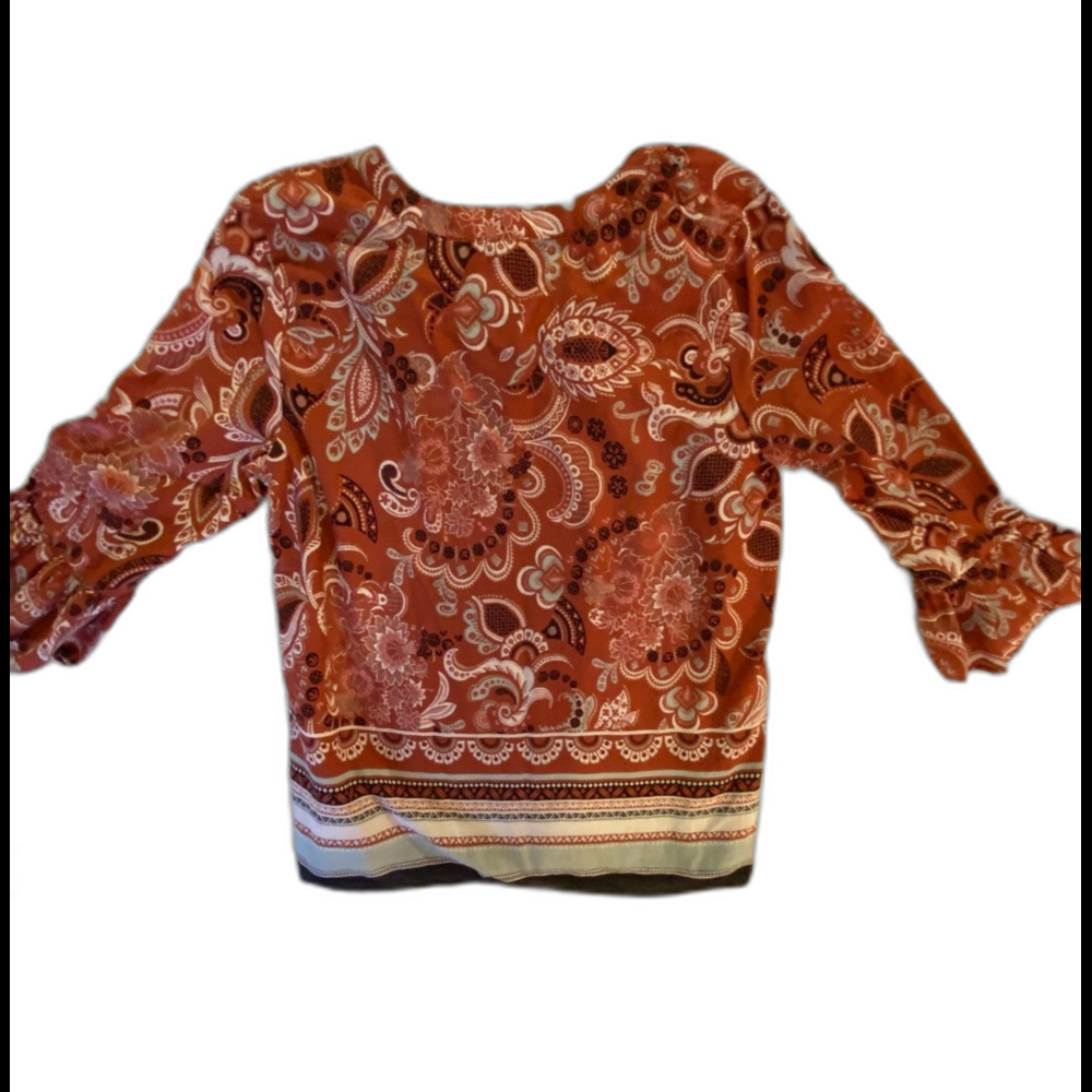 Ann Taylor women’s Size Small Petite‎ w/  Bell Sleeves Boho Style Blouse Top